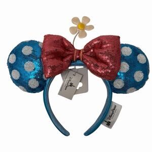 Disney Parks Daisy Duck Blue Polkadots & Flower Minnie Mouse Ears Headband NWT